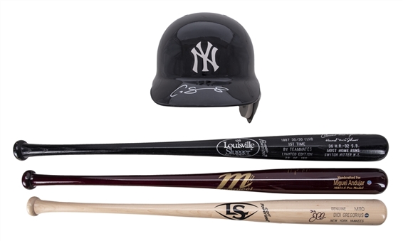 Lot of (4) Signed Items Including Gary Sanchez Helmet, Miguel Andujar, Didi Gregorious and Howard Johnson Signed Bats (Steiner and JSA)
